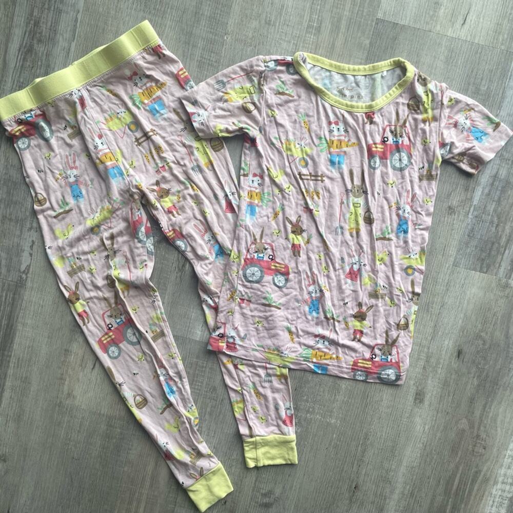 Little Sleepies Girls Sz 4 Easter Rabbit Bunny Pajamas Set Pink Bamboo